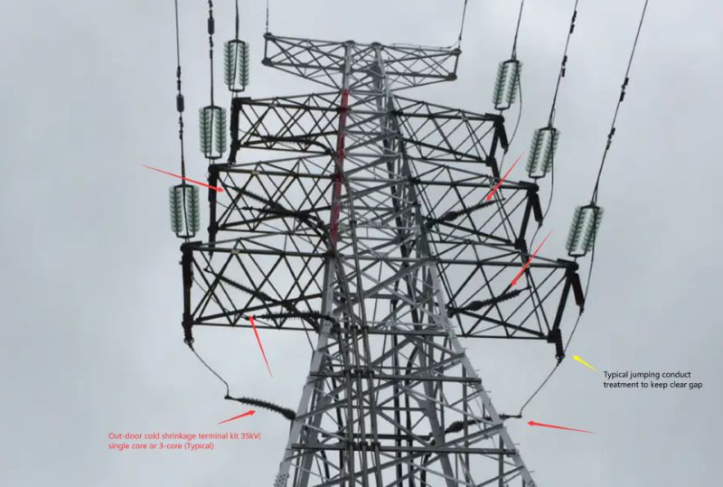 Dead End Tension Strain Towers | Overhead Line Power Transmission Lines:Dead end Tower Lead-down installation details