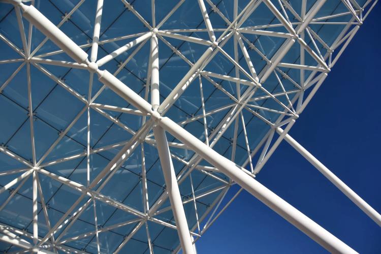 Larger Grid Spaceframe Canopy with Translucent Point supported Glass Shade and Shelter