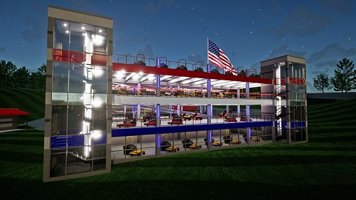 4-story_Parking_Garage_in_Galvanized_Steel_Structure_01_Power-New-Warehouse-Night